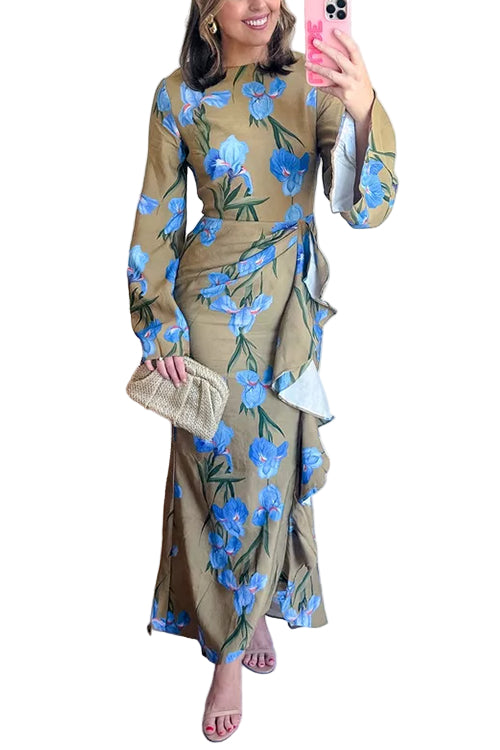Robe Longue Drapée à Imprimé Floral pour Femmes 0