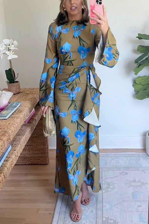 Robe Longue Drapée à Imprimé Floral pour Femmes 2
