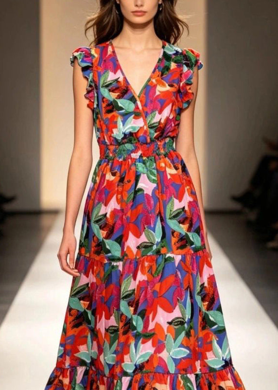 Robe Longue Femme À Volants Patchwork Sans Manches 2