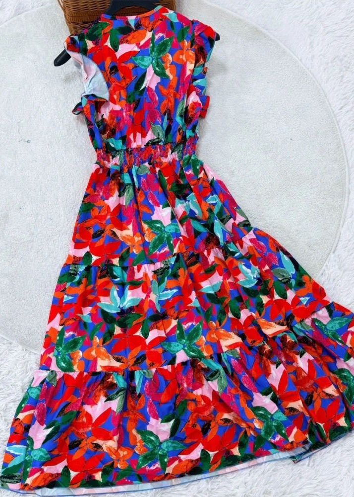 Robe Longue Femme À Volants Patchwork Sans Manches 3