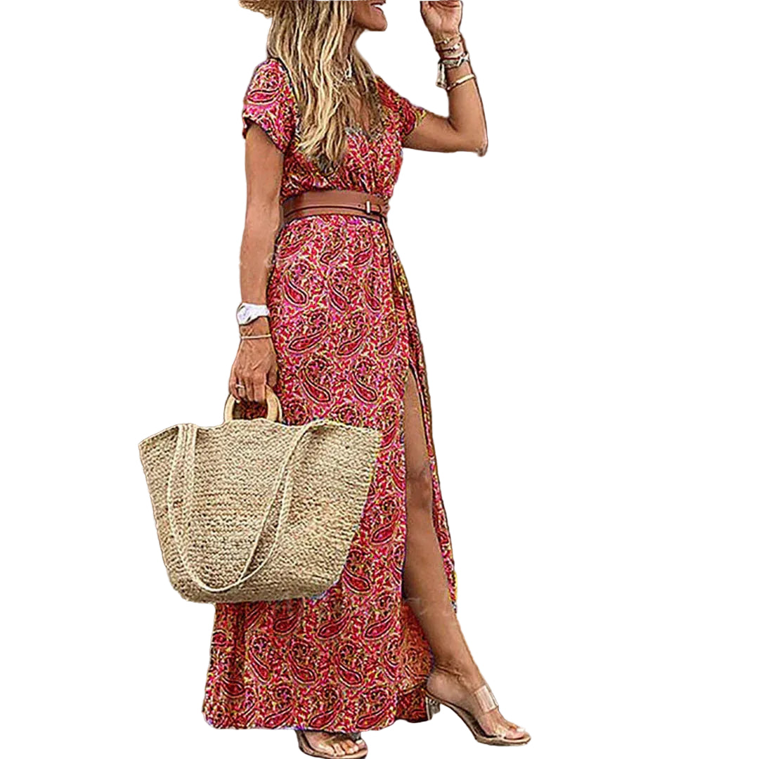 Robe Longue Femme Aérée Bohème avec Ceinture Assortie 3