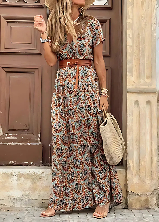 Robe Longue Femme Aérée Bohème avec Ceinture Assortie 4
