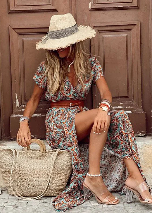 Robe Longue Femme Aérée Bohème avec Ceinture Assortie 6