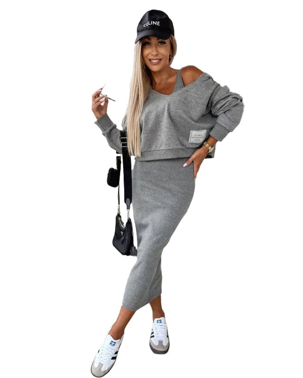 Robe Longue Femme Avec Cardigan Tricoté Style Moderne 0