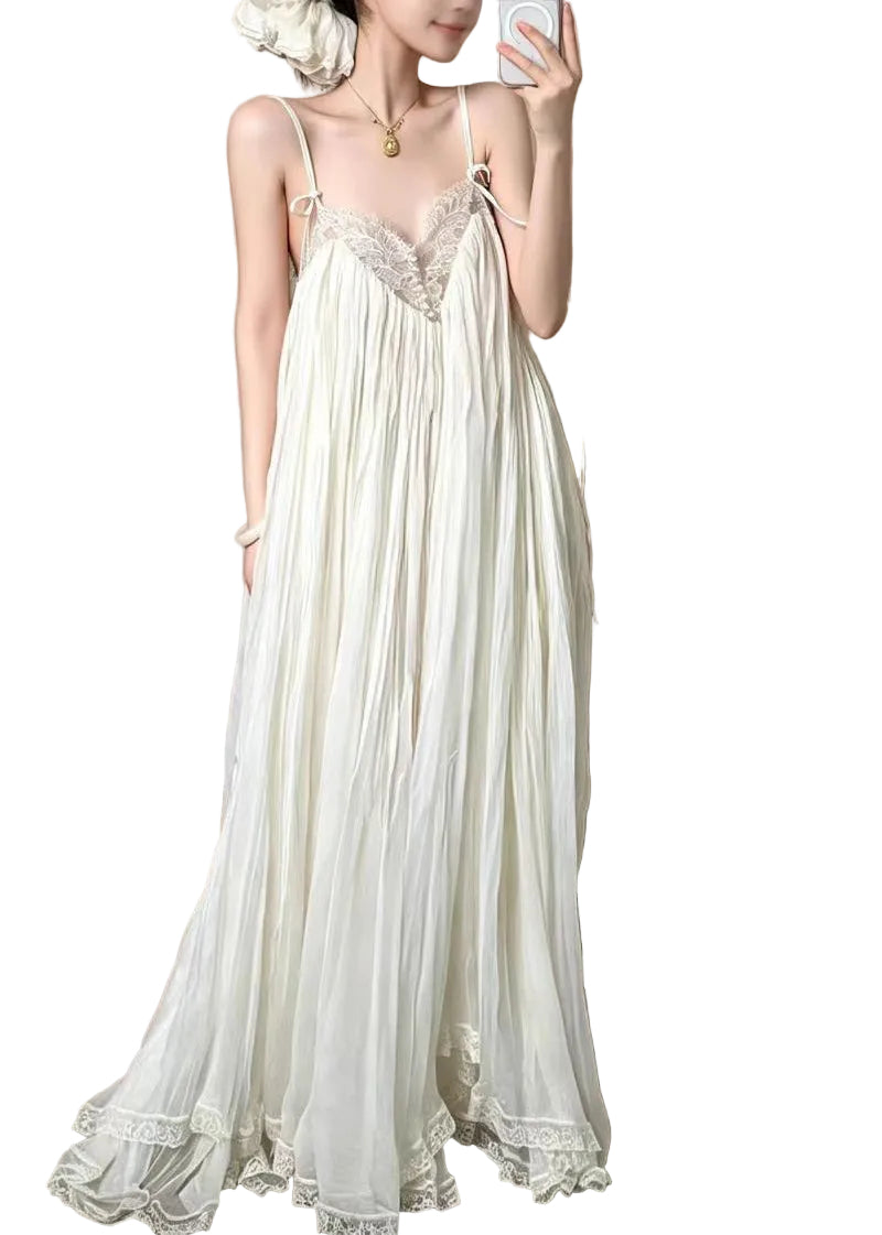 Robe Longue Femme Bohème Col en V à Bretelles Fines 0