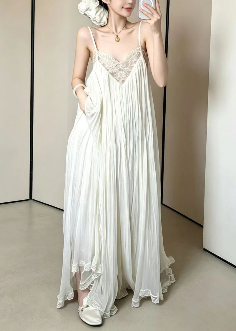 Robe Longue Femme Bohème Col en V à Bretelles Fines 1
