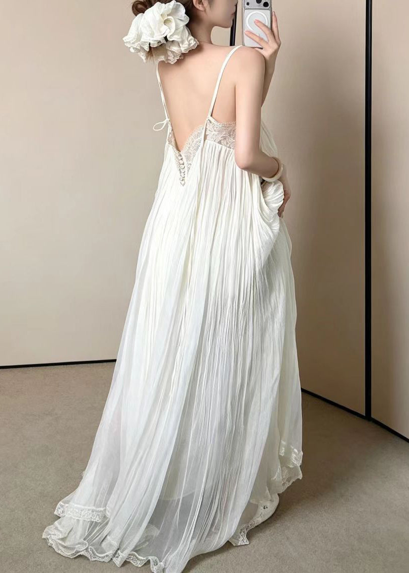 Robe Longue Femme Bohème Col en V à Bretelles Fines 3