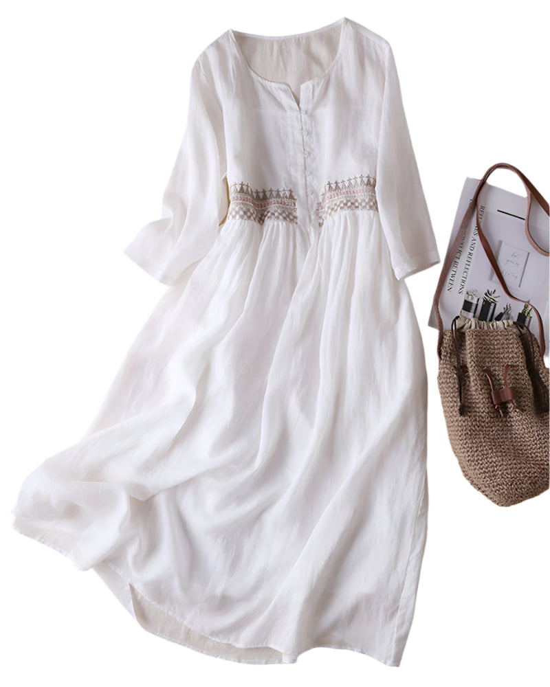 Robe Longue Femme Bohème Coton Lin 0