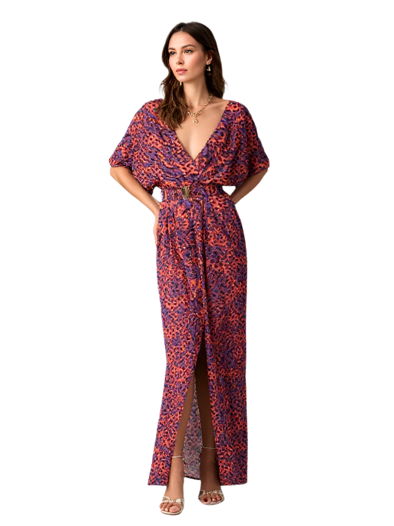 Robe Longue Femme Bohème Fleurie Décolleté en V Tissu Léger 0