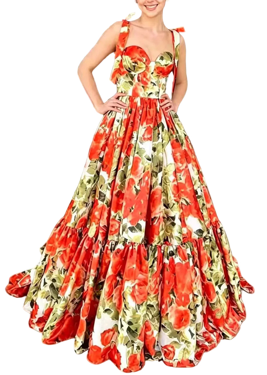 Robe Longue Femme Bohème Sans Manches avec Lacets et Ourlet Large 0