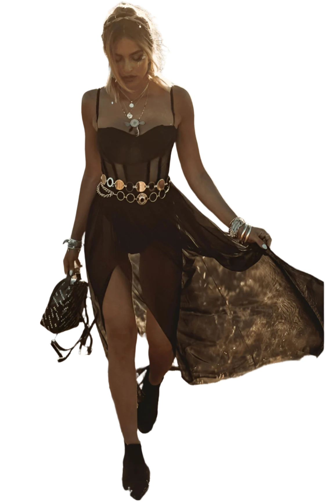 Robe Longue Femme Bohème Tulle Sans Manches 0