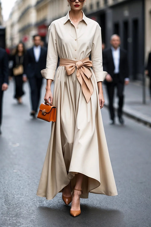 Robe Longue Femme Boutonnée Chic à Revers pour Soirée 2
