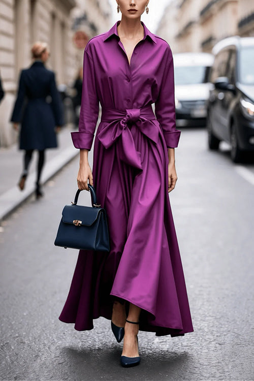 Robe Longue Femme Boutonnée Chic à Revers pour Soirée 3