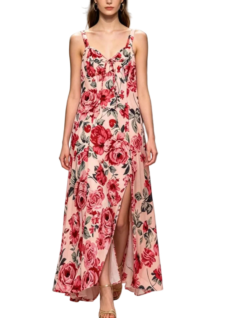 Robe Longue Femme Bretelles Spaghetti Col en V Nouée 0