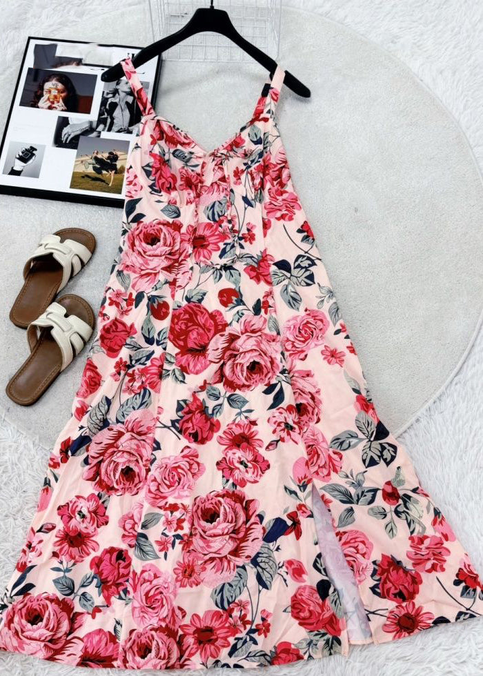 Robe Longue Femme Bretelles Spaghetti Col en V Nouée 1