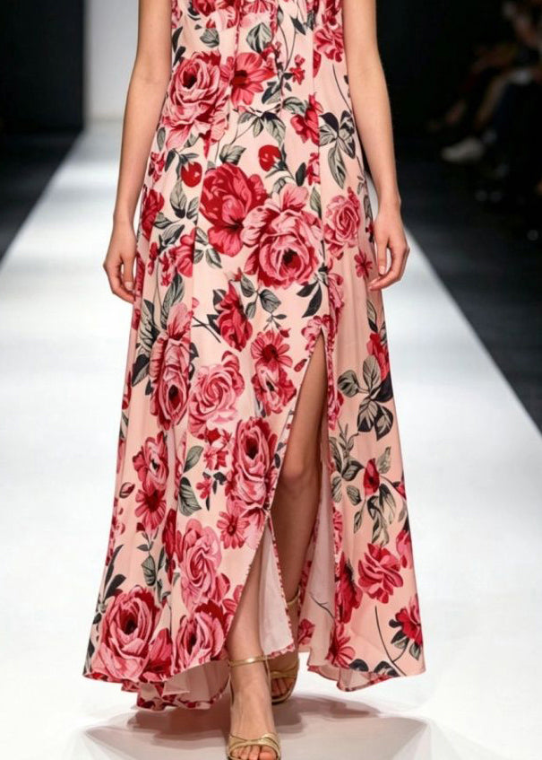 Robe Longue Femme Bretelles Spaghetti Col en V Nouée 4