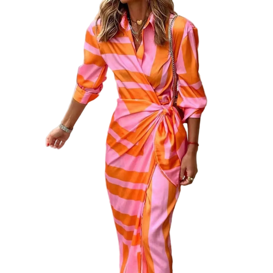 Robe Longue Femme Chic Fluide avec Ceinture pour Soirée Décontractée 1