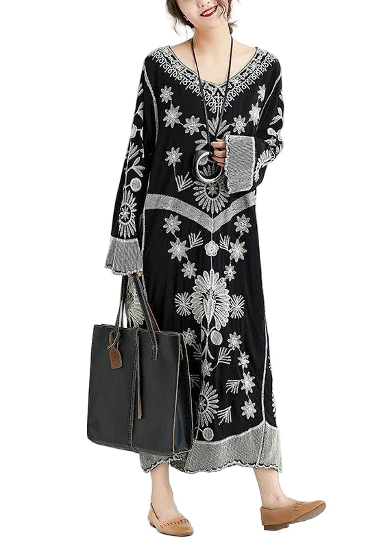 Robe Longue Femme Chiffon Imprimé Noir Décontractée 0