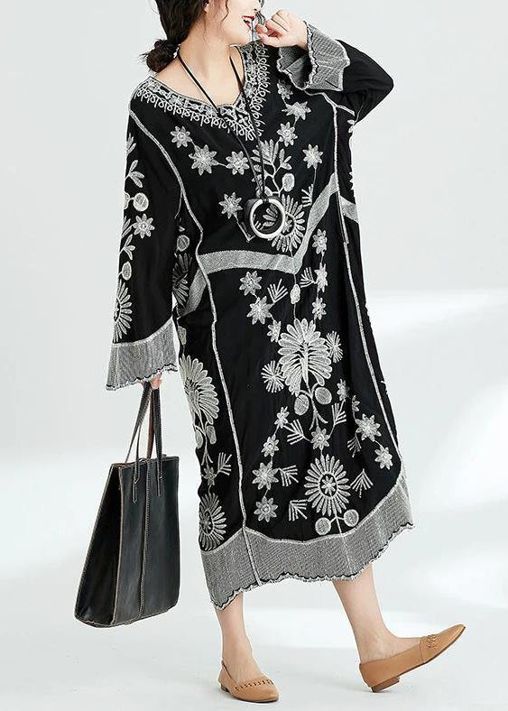 Robe Longue Femme Chiffon Imprimé Noir Décontractée 3