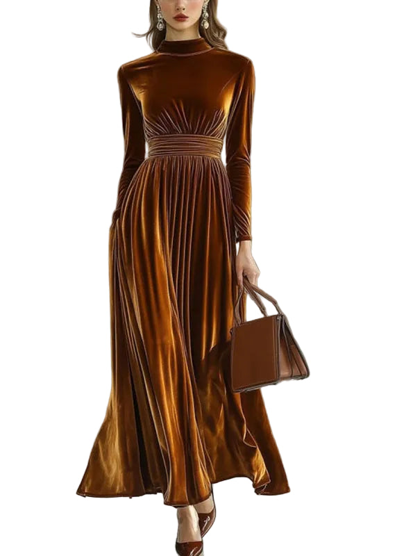 Robe Longue Femme Col Montant Style Patchwork Automne 0