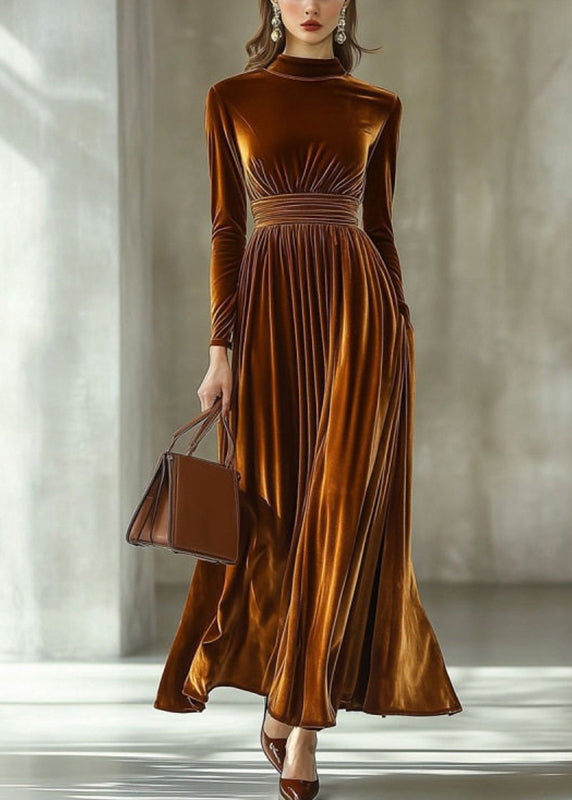 Robe Longue Femme Col Montant Style Patchwork Automne 1