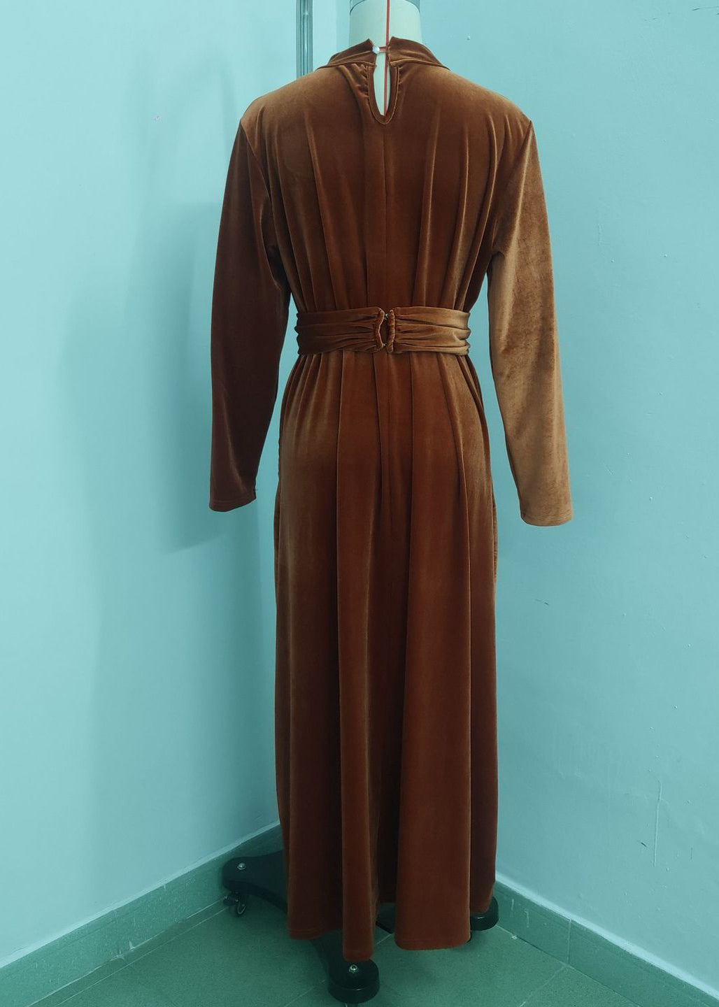 Robe Longue Femme Col Montant Style Patchwork Automne 3