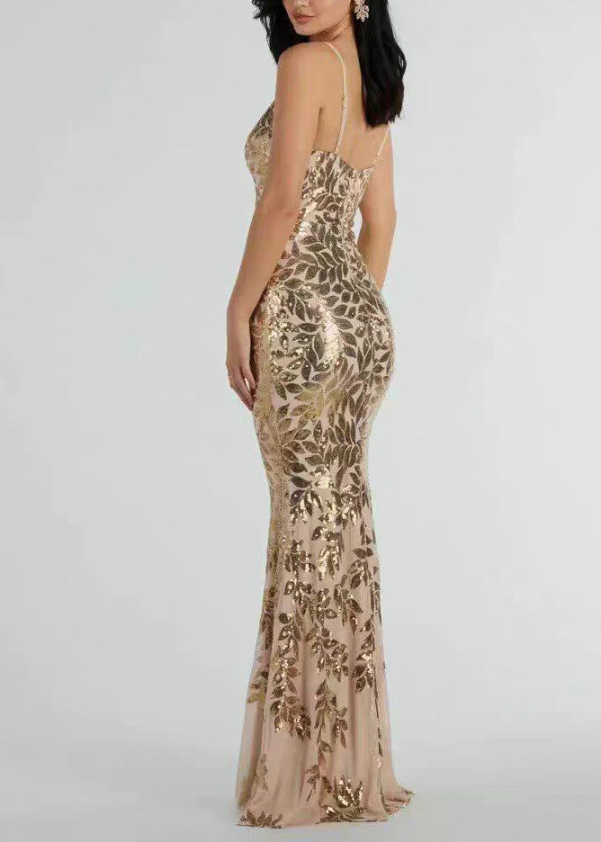 Robe Longue Femme Col V Dos Nu Sans Manches Estivale 2