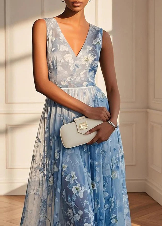 Robe Longue Femme Col en V Sans Manches Style Patchwork 1