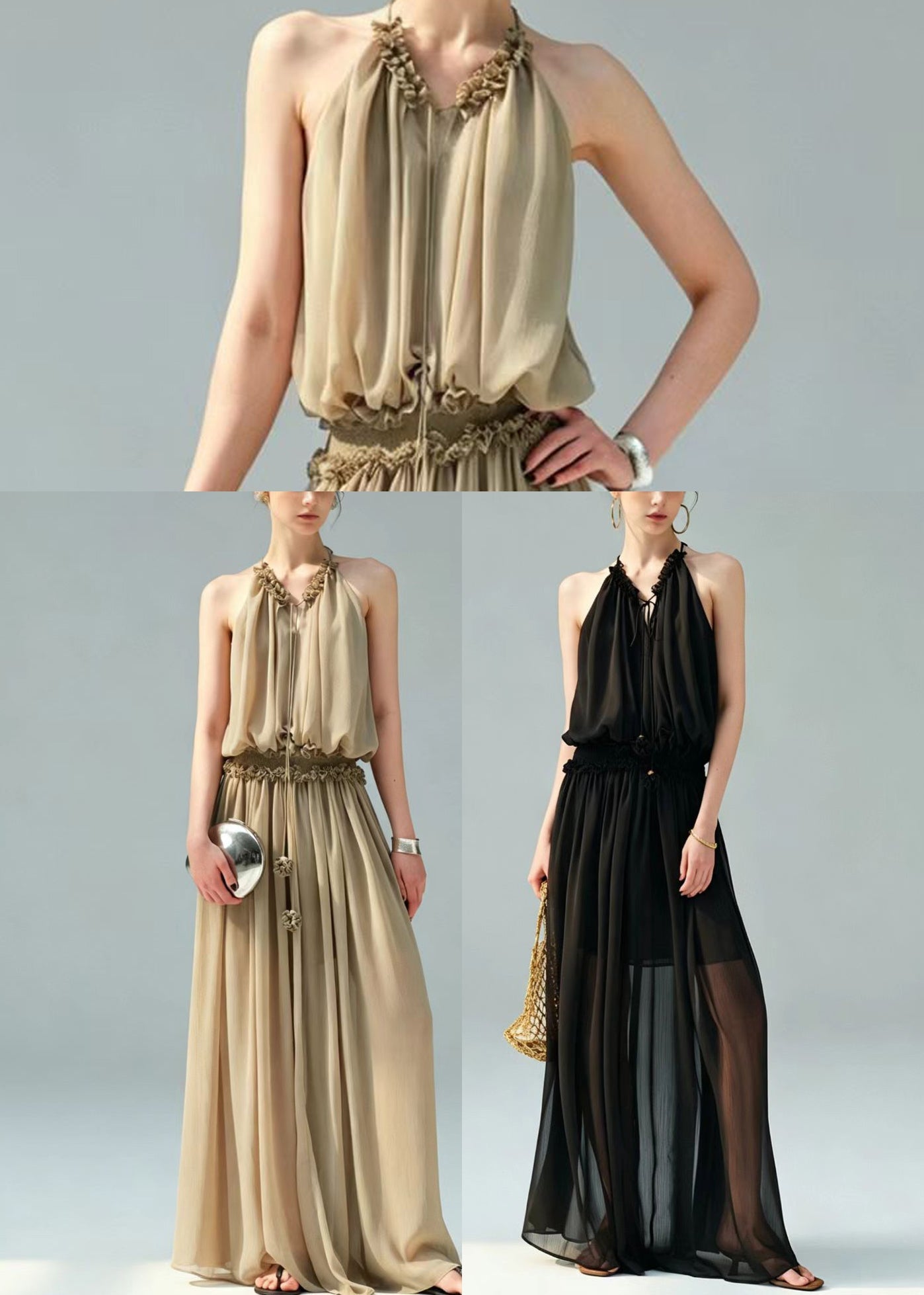 Robe Longue Femme Épaules Dénudées Col Licou Décontractée Été 4