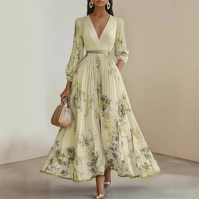 Robe Longue Femme Fleurie à Manches Longues pour Été 3