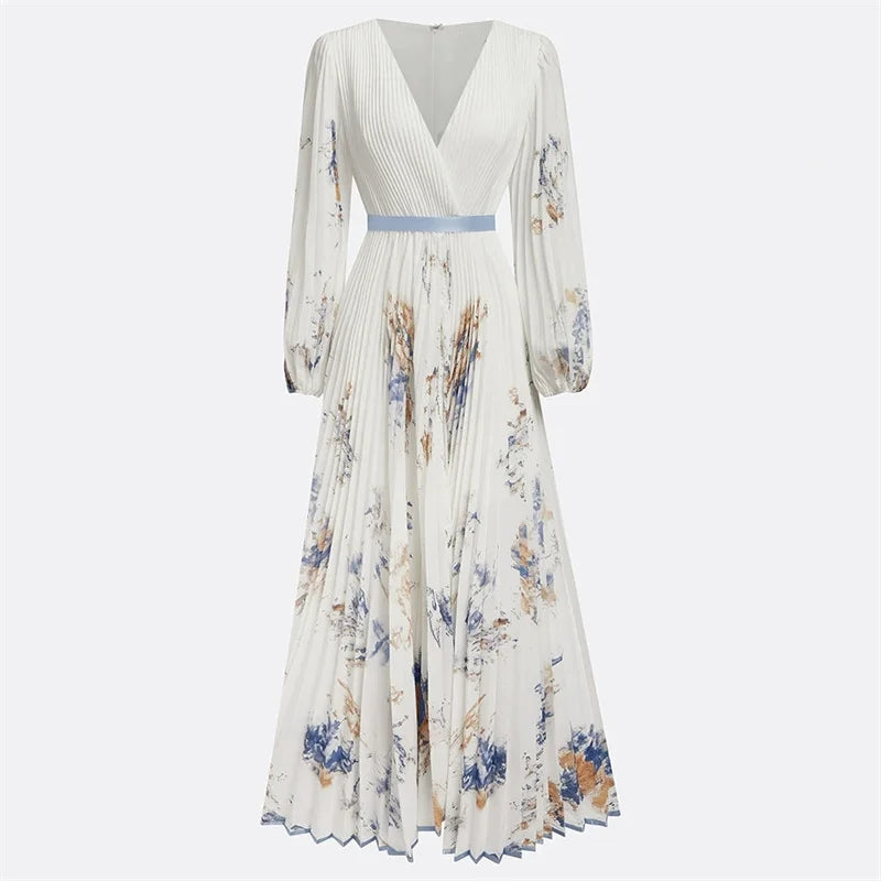 Robe Longue Femme Fleurie à Manches Longues pour Été 4