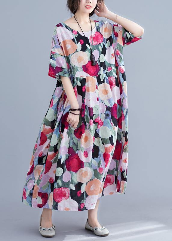 Robe Longue Femme Fleurie à Manches Mi-Longues pour Été 2