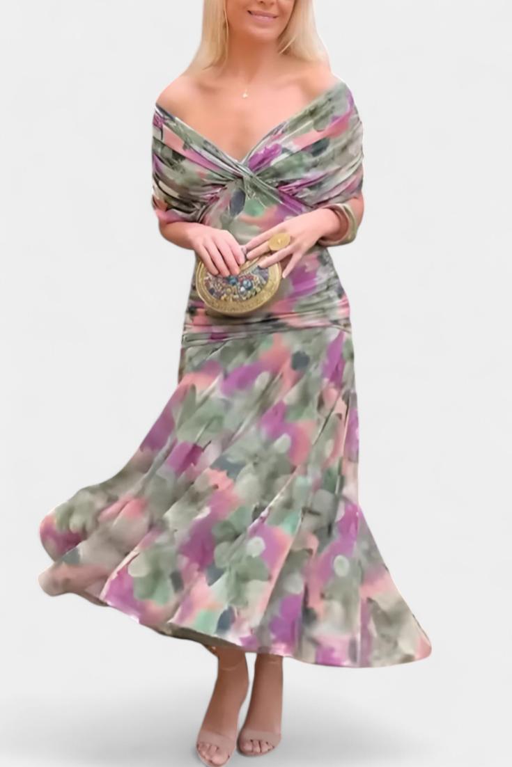 Robe Longue Femme Imprimé Floral Décolleté en V 4