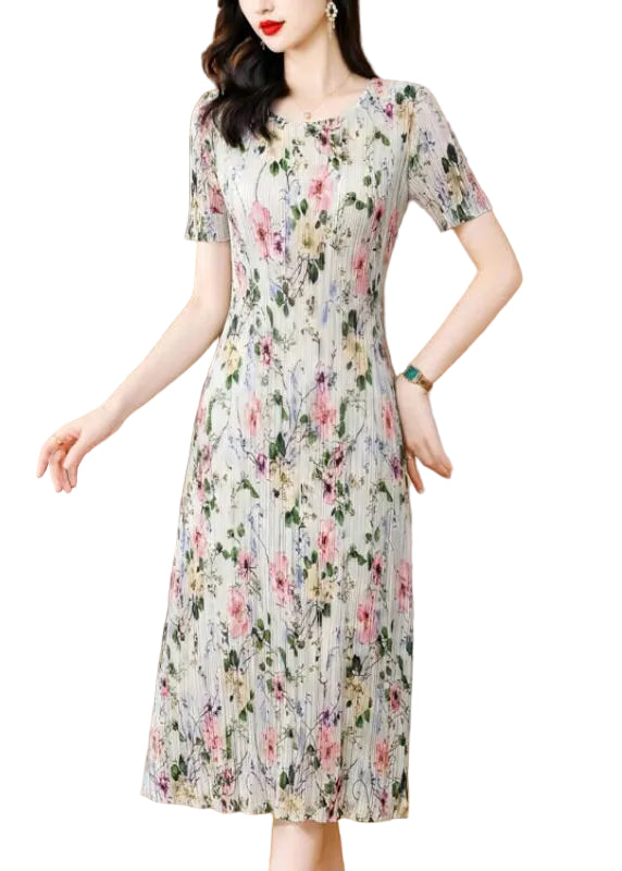 Robe Longue Femme Imprimée Col Rond Manches Courtes 0