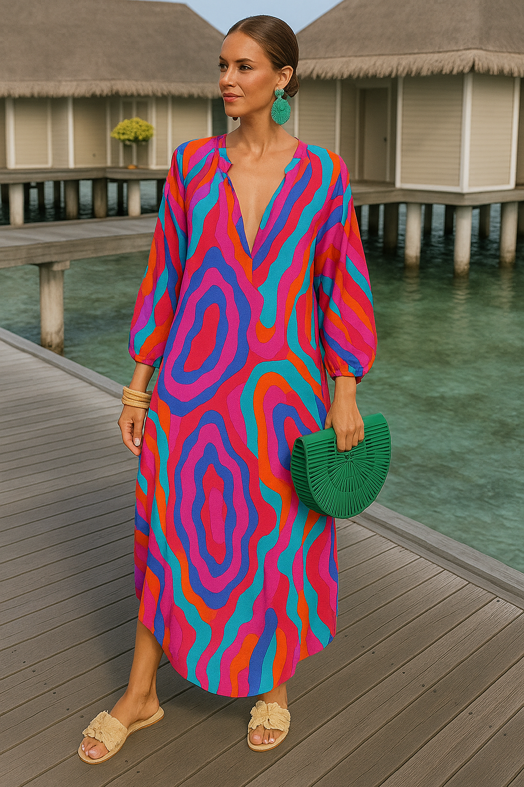 Robe Longue Femme Maxi Col V Tissu Léger Été 1