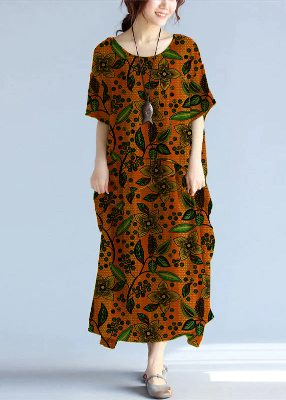 Robe Longue Femme Maxi en Lin à Manches Courtes pour l'Été 13