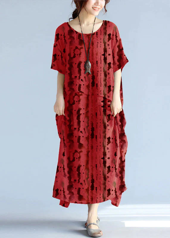 Robe Longue Femme Maxi en Lin à Manches Courtes pour l'Été 15