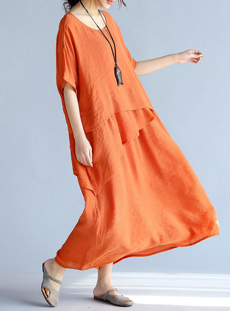 Robe Longue Femme Maxi en Lin à Manches Courtes pour l'Été 5