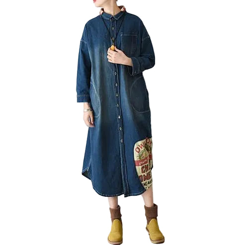 Robe Longue Femme Patchwork Décontractée Manche Longue Grande Taille 0