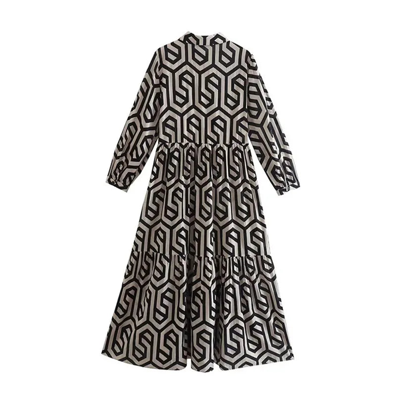 Robe Longue Femme à Manches Longues Motif Géométrique Confortable 4