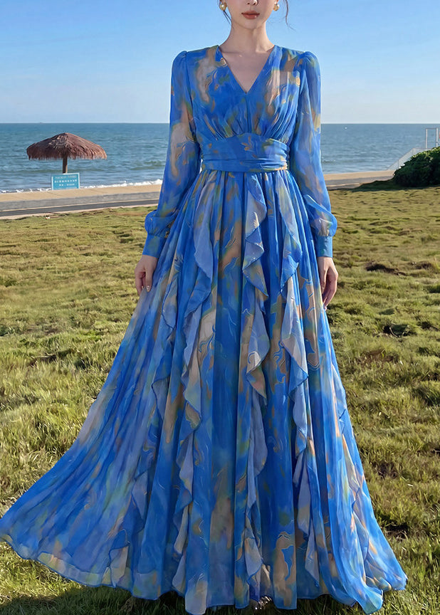 Robe Longue Femme à Volants et Manches Lanternes 1