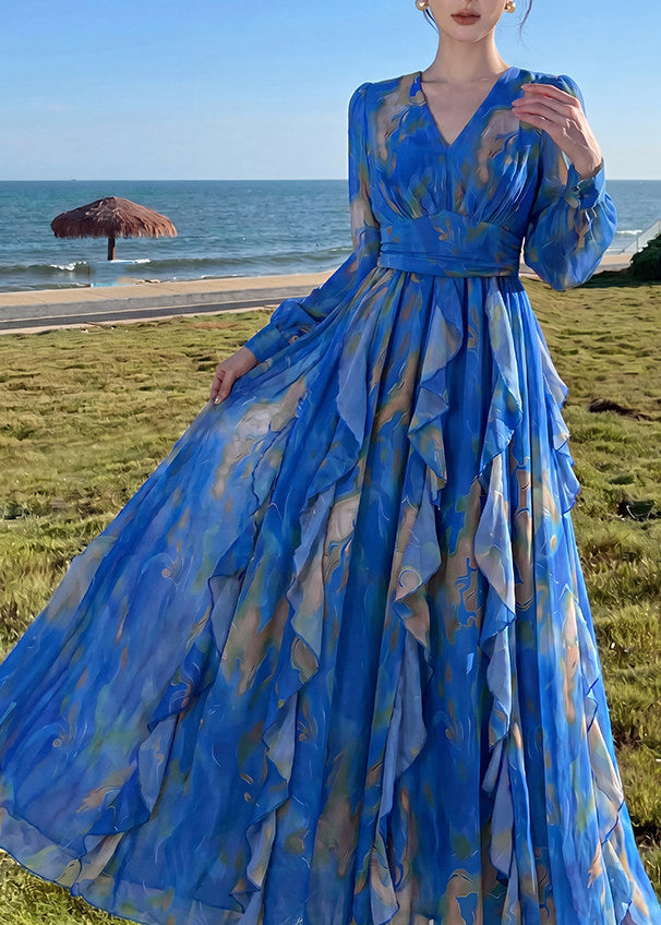 Robe Longue Femme à Volants et Manches Lanternes 3