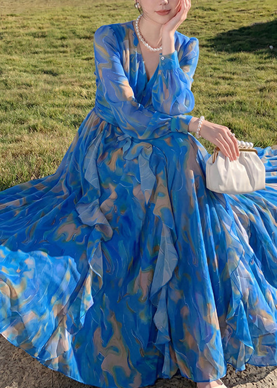 Robe Longue Femme à Volants et Manches Lanternes 4