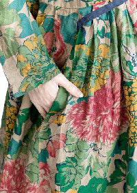 Robe Longue Femme en Lin à Fleurs Maxi Décontractée 0