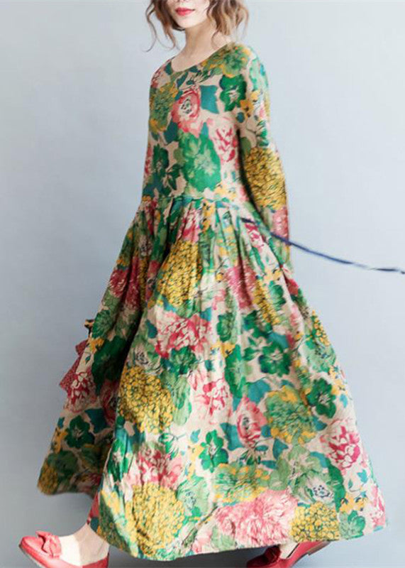 Robe Longue Femme en Lin à Fleurs Maxi Décontractée 4