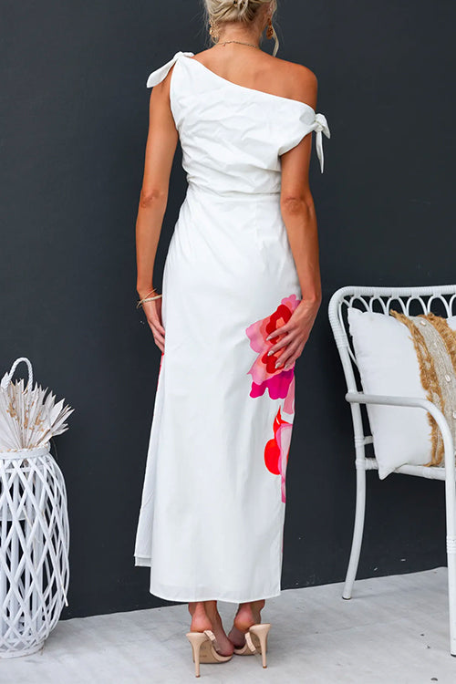 Robe Longue Fleurie Asymétrique à Épaules Fendues 3