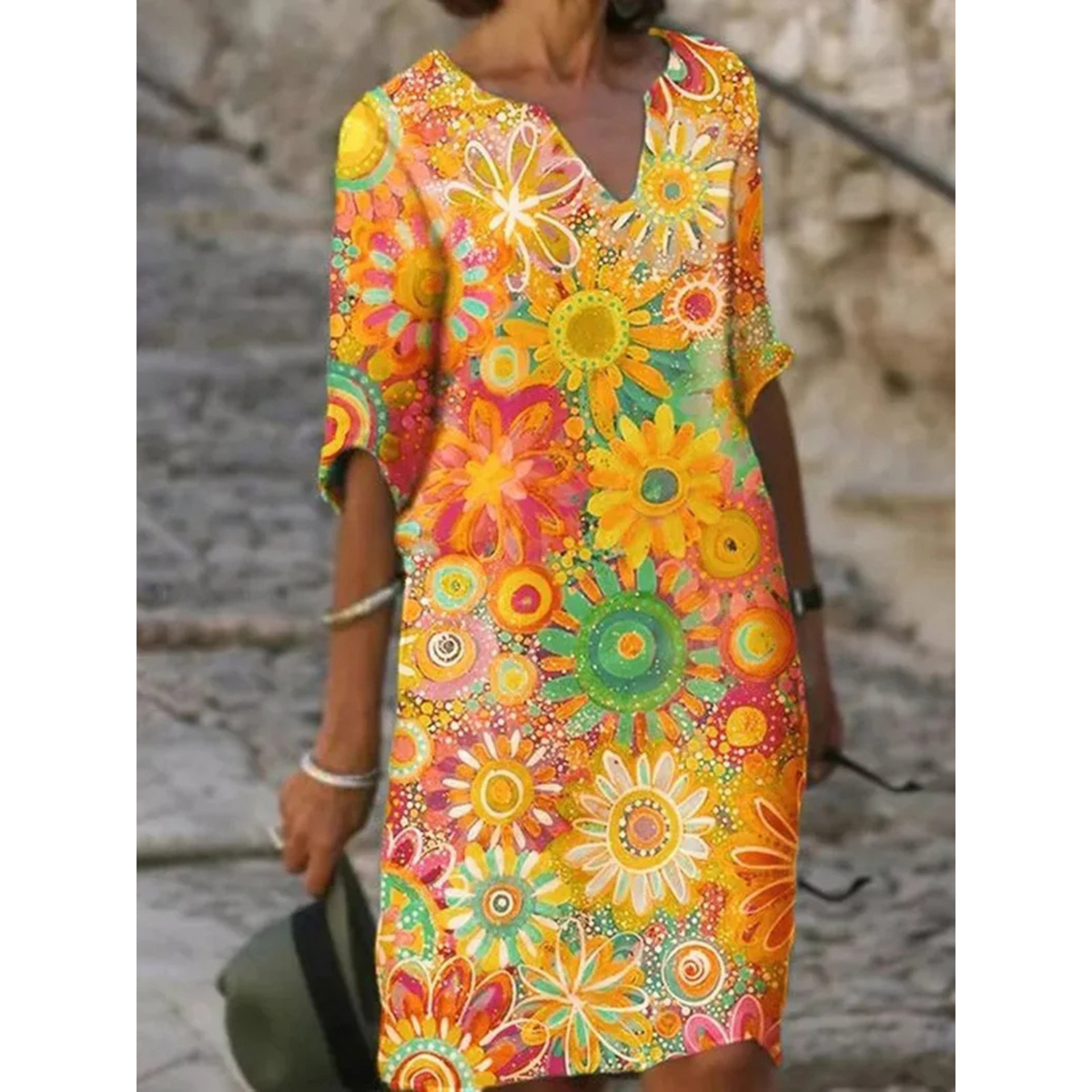 Robe Longue Fleurie pour Femmes avec Col V 0