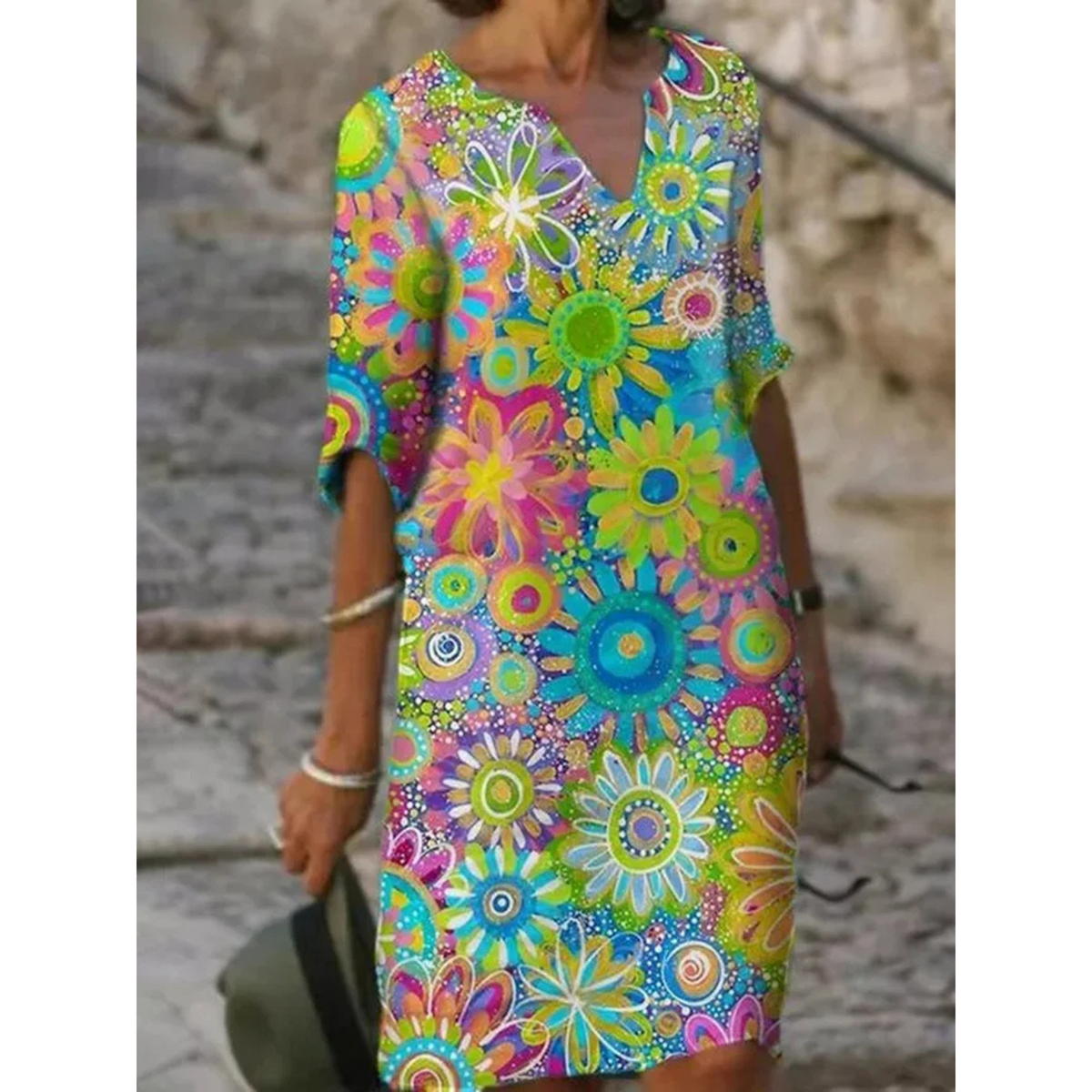 Robe Longue Fleurie pour Femmes avec Col V 1