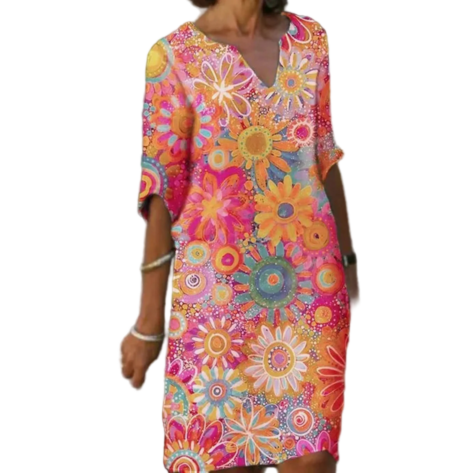 Robe Longue Fleurie pour Femmes avec Col V 2