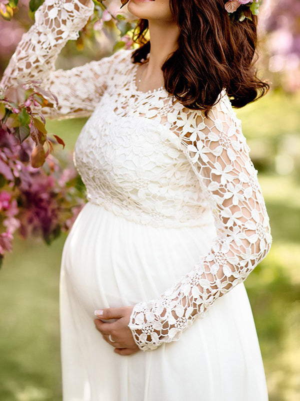 Robe Longue Maternité Élégante à Manches Longues pour Femme Enceinte 6